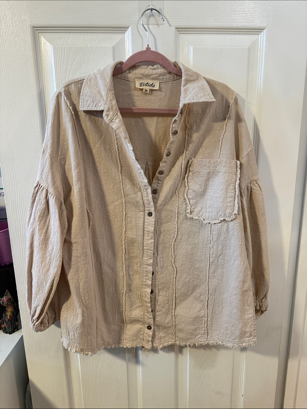 Listicle Neutral Beige Oversized Textured Shirt